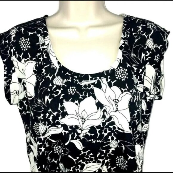 J. Crew Factory Women's Size 2 Sleeveless Top Floral Black White Hi-Low Cut - Picture 2 of 8